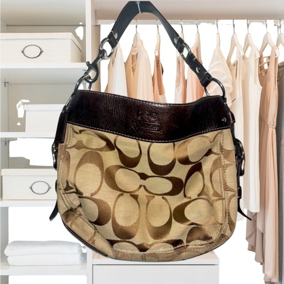 VINTAGE Coach Zoe Signature F12657 Jacquard Brown Hobo Handbag - Picture 3 of 16